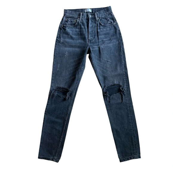 Boyish Billy High Rise Straight Leg Touch Evil Black Distressed Denim Jeans 24 - Picture 2 of 10